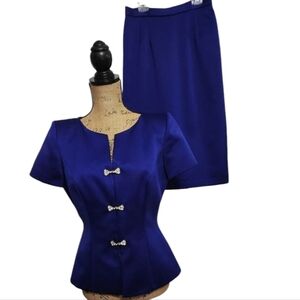 ALEX EVENINGS 2 piece skirt set. Radiant Blue with sparkly buttons. Size 6
